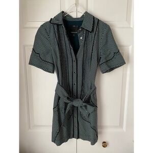 C/MEO COLLECTIVE Polka Dot Collared Button‎ Front Belted Shirt Dress Women's XS